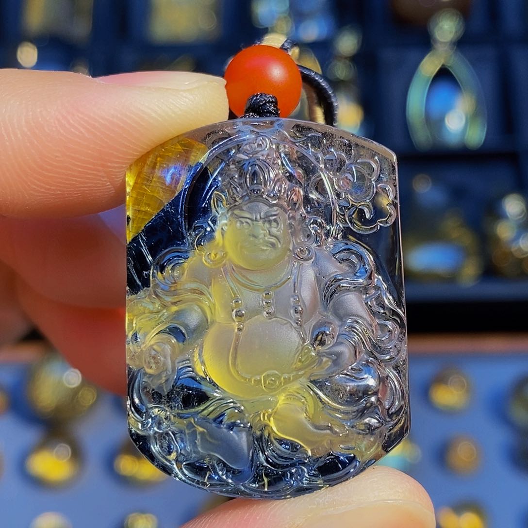 水晶颈饰未镶嵌天然钛晶黄财神吊坠
