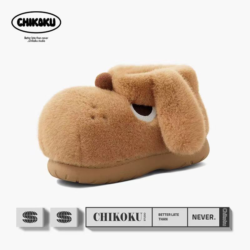 【现货】chikoku可爱小狗情侣棉鞋秋冬户外厚底防滑增高女包跟棉鞋