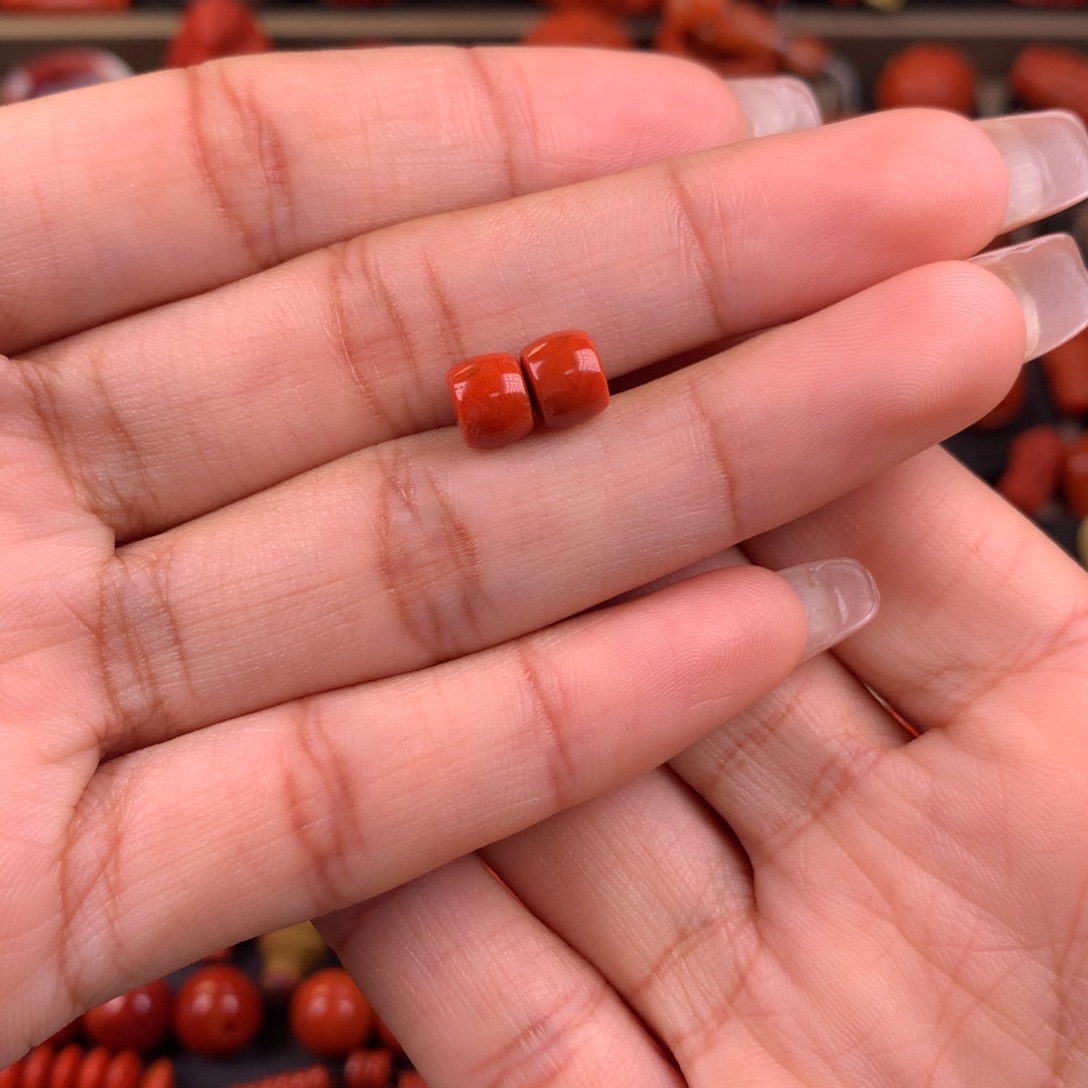 南红玛瑙未镶嵌直切对珠6+
