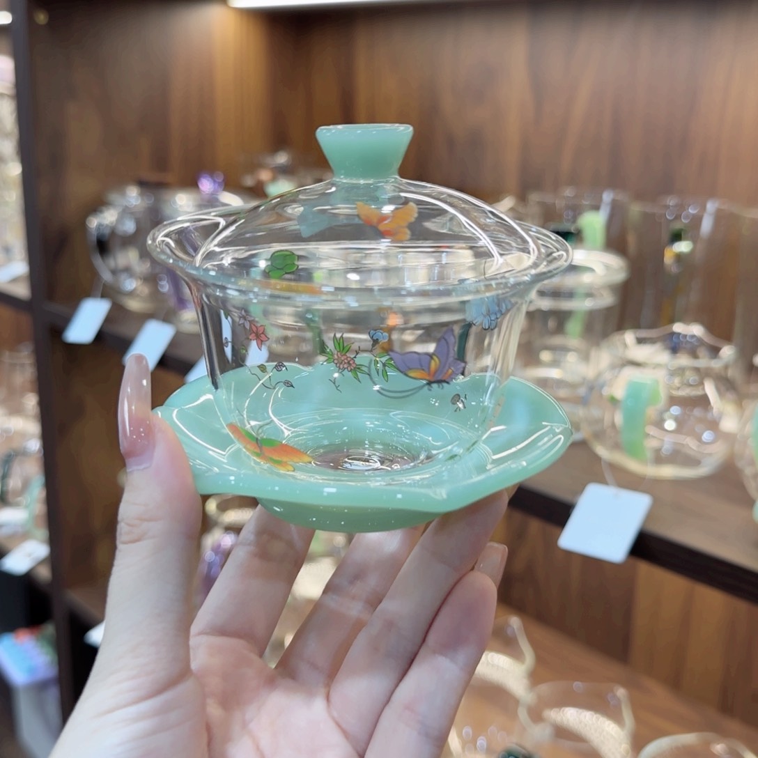 禾器蝶恋花蝉语盖碗浅玉色