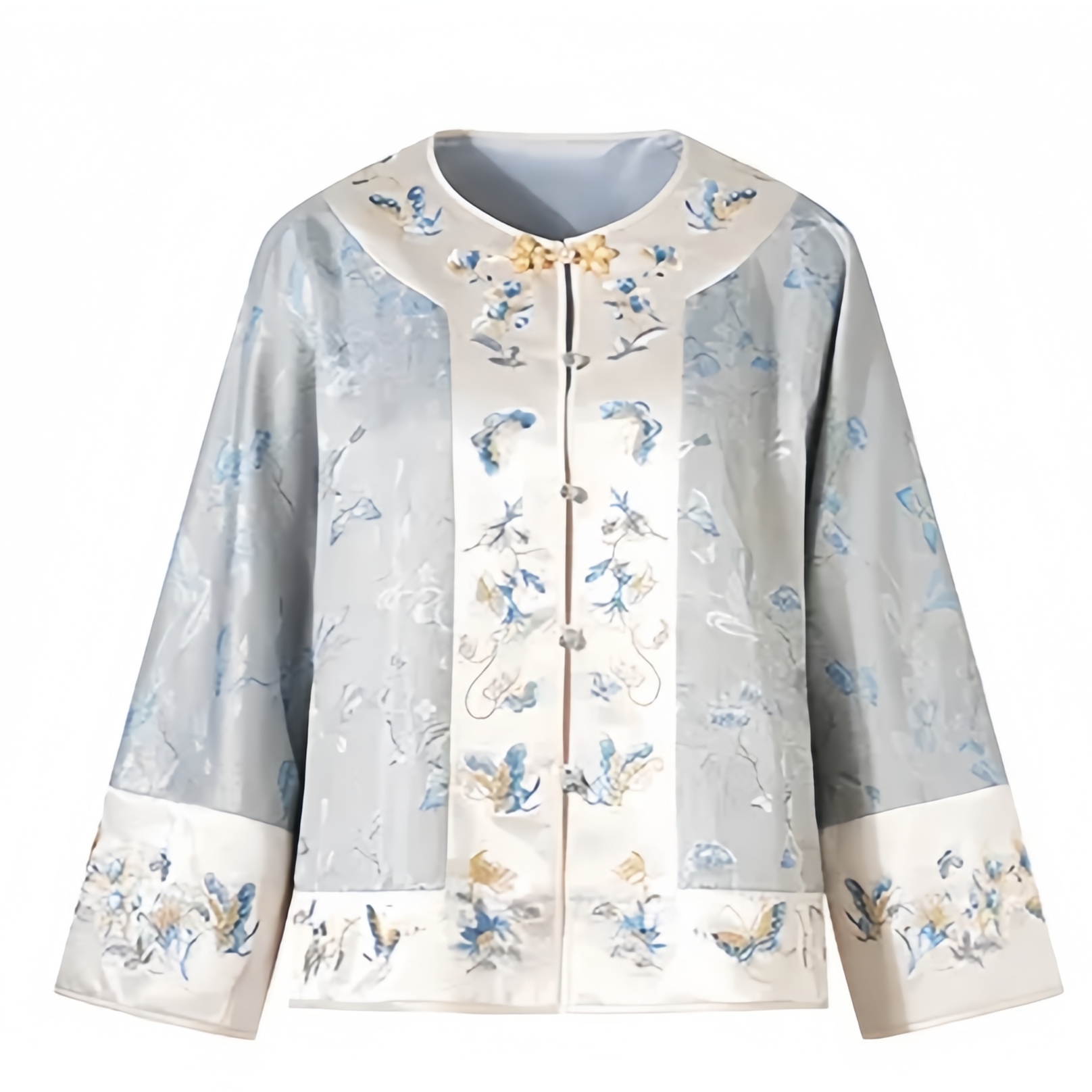 东彤【蓝玉生烟】新款春秋重工刺绣圆领对襟中式外套