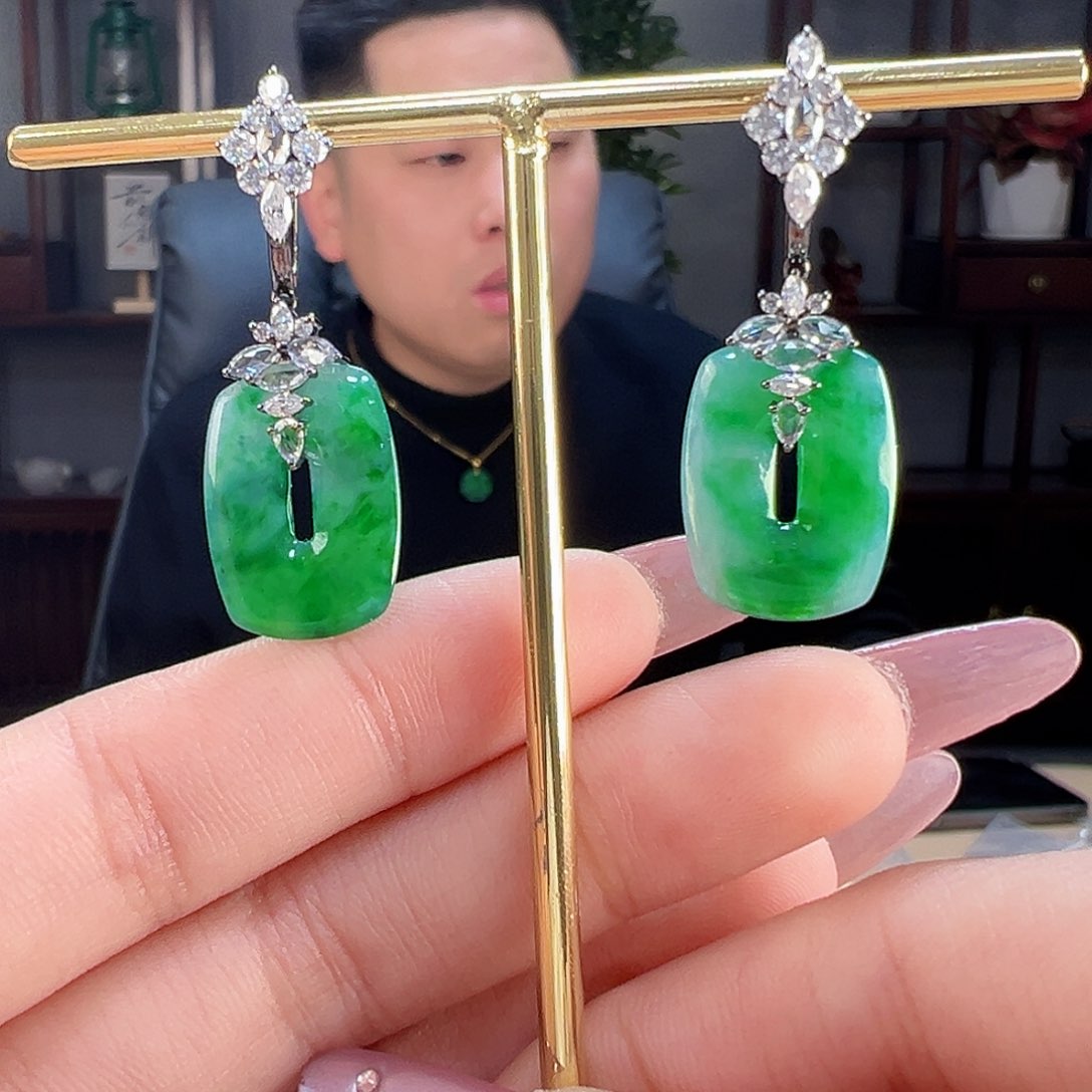 翡翠耳饰18K金镶嵌固定链接勿拍