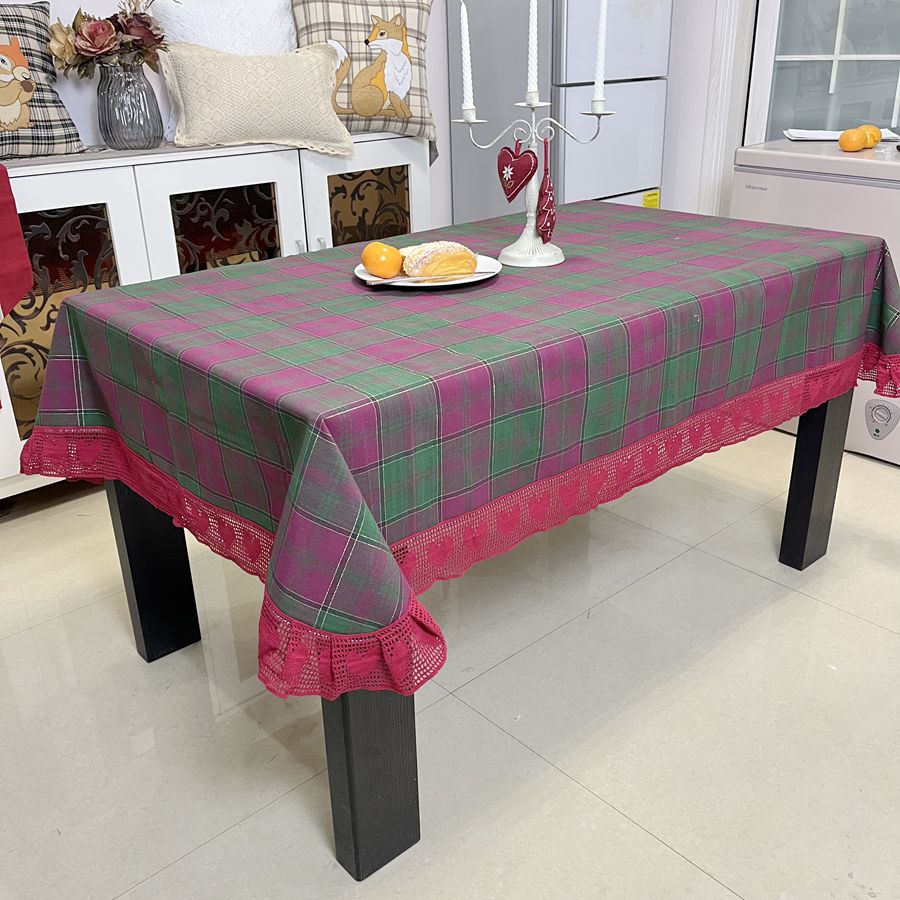 红绿格子金线餐桌布茶几布长方形正方形桌垫