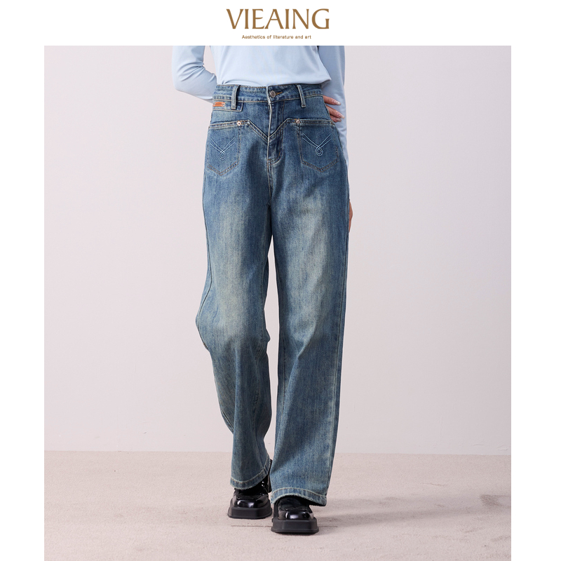 【许半夏推荐】薇迎25新款通勤百搭一粒扣牛仔直筒裤105203420201