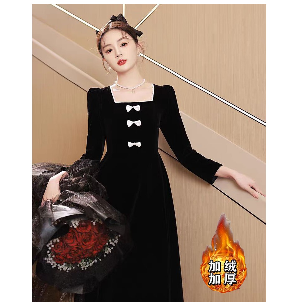 （80-200斤）2025新款显瘦高腰遮肚黑色年会宴会法式轻奢连衣裙1685