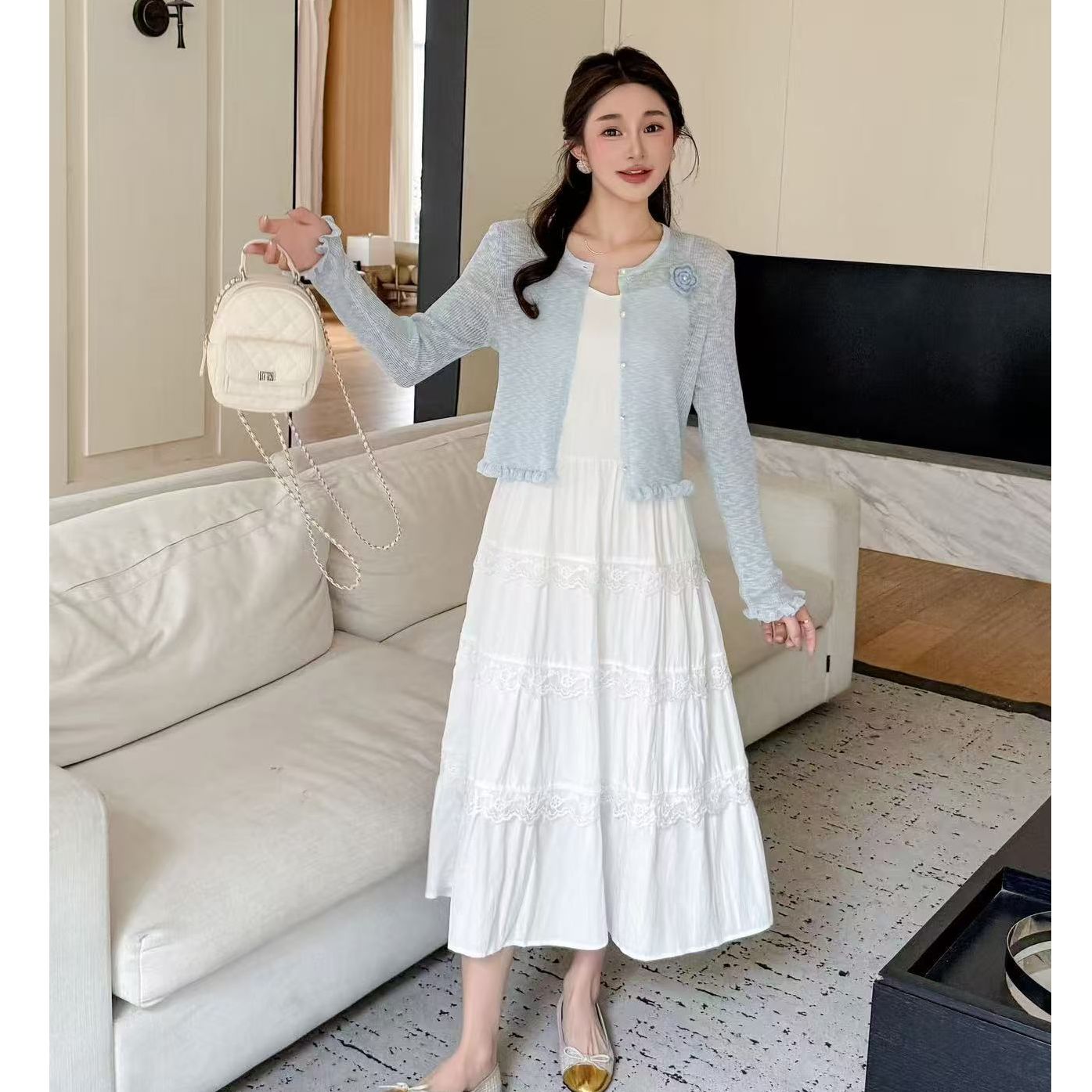 DS51502回味依衣高级感时尚设计师款针织衫两件套吊带套裙