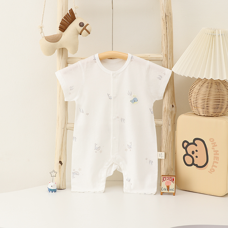 新生儿网眼夏款纯棉宝宝连体衣半袖薄款透气婴儿爬服夏款睡衣