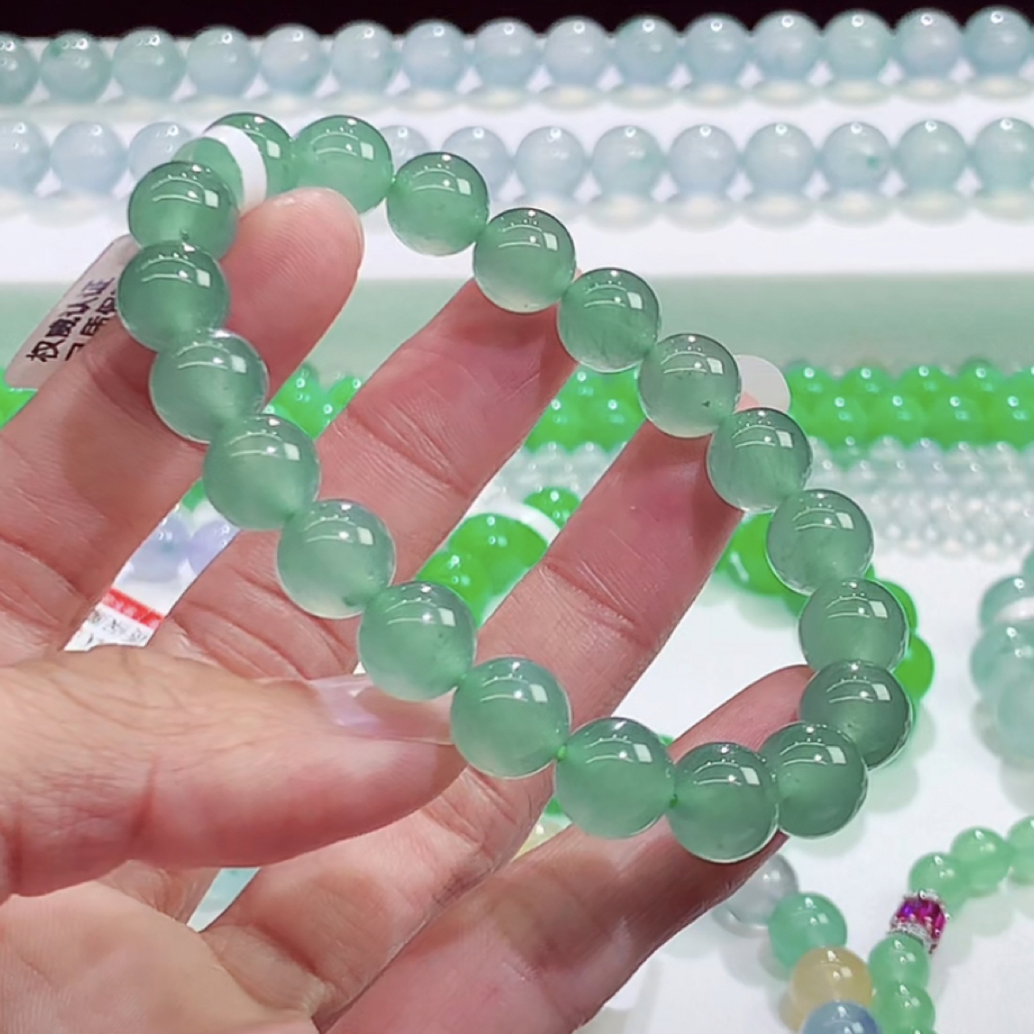 高冰种满绿缅甸翡翠a货圆珠男女款气质手串卡10mm编号wy-38A9831