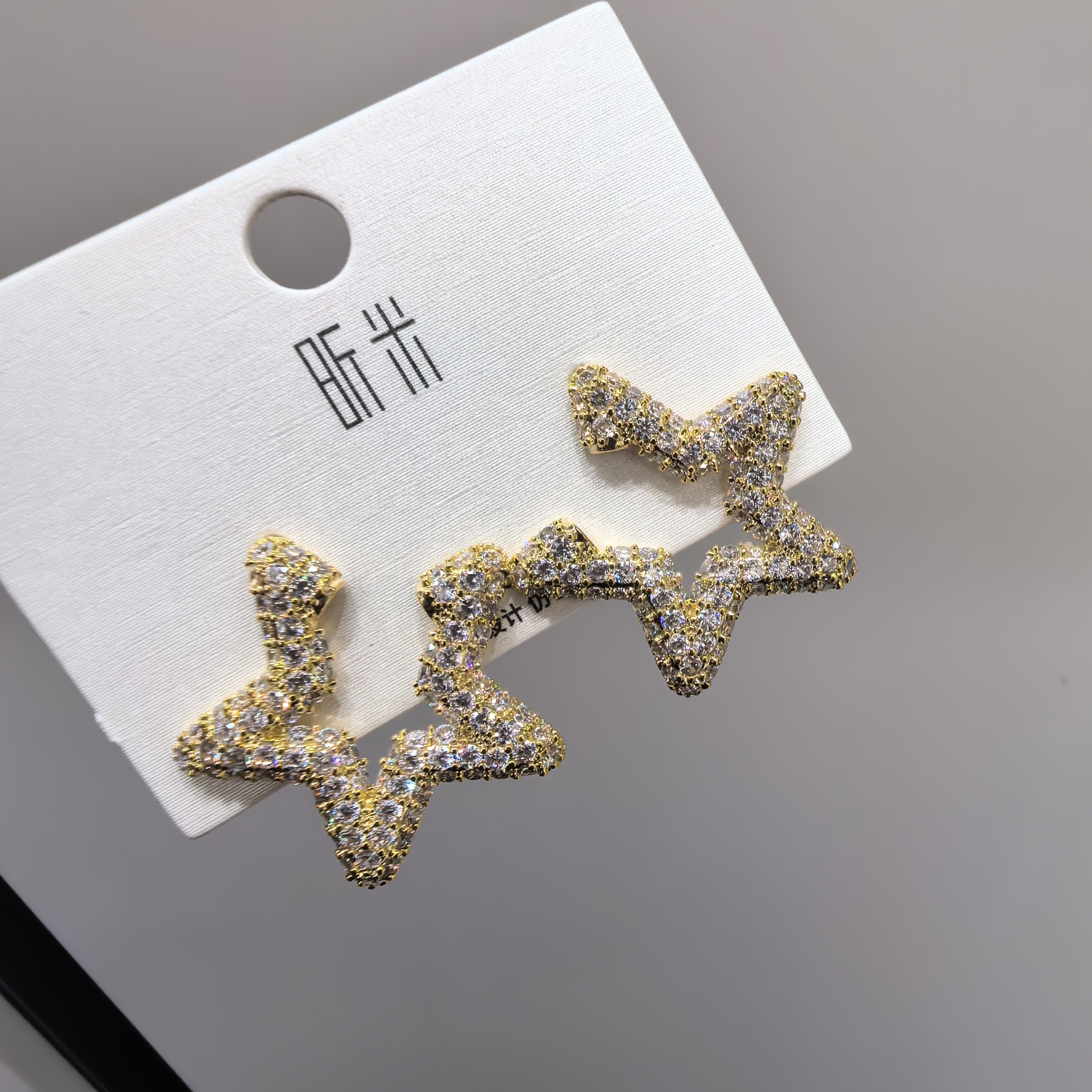铜合金耳饰 F306金色五角星闪闪耳钉耳饰