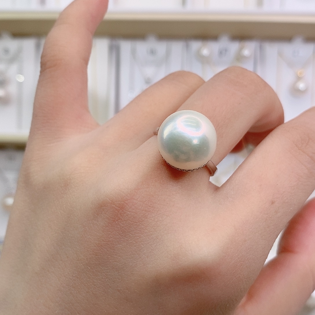 啦***）戒指银S925镶嵌淡水珍珠13