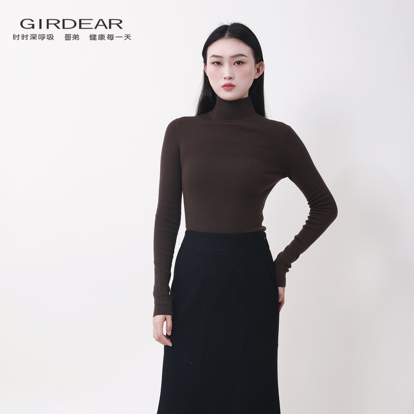 哥弟/GIRDEAR 简约时尚百搭舒适保暖修身套头羊毛针织长袖138097