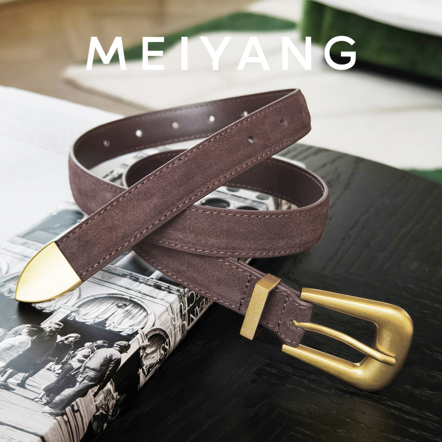 美洋MEIYANG 桐棕腰带【商场同款】 牛反绒复古简约百搭皮带