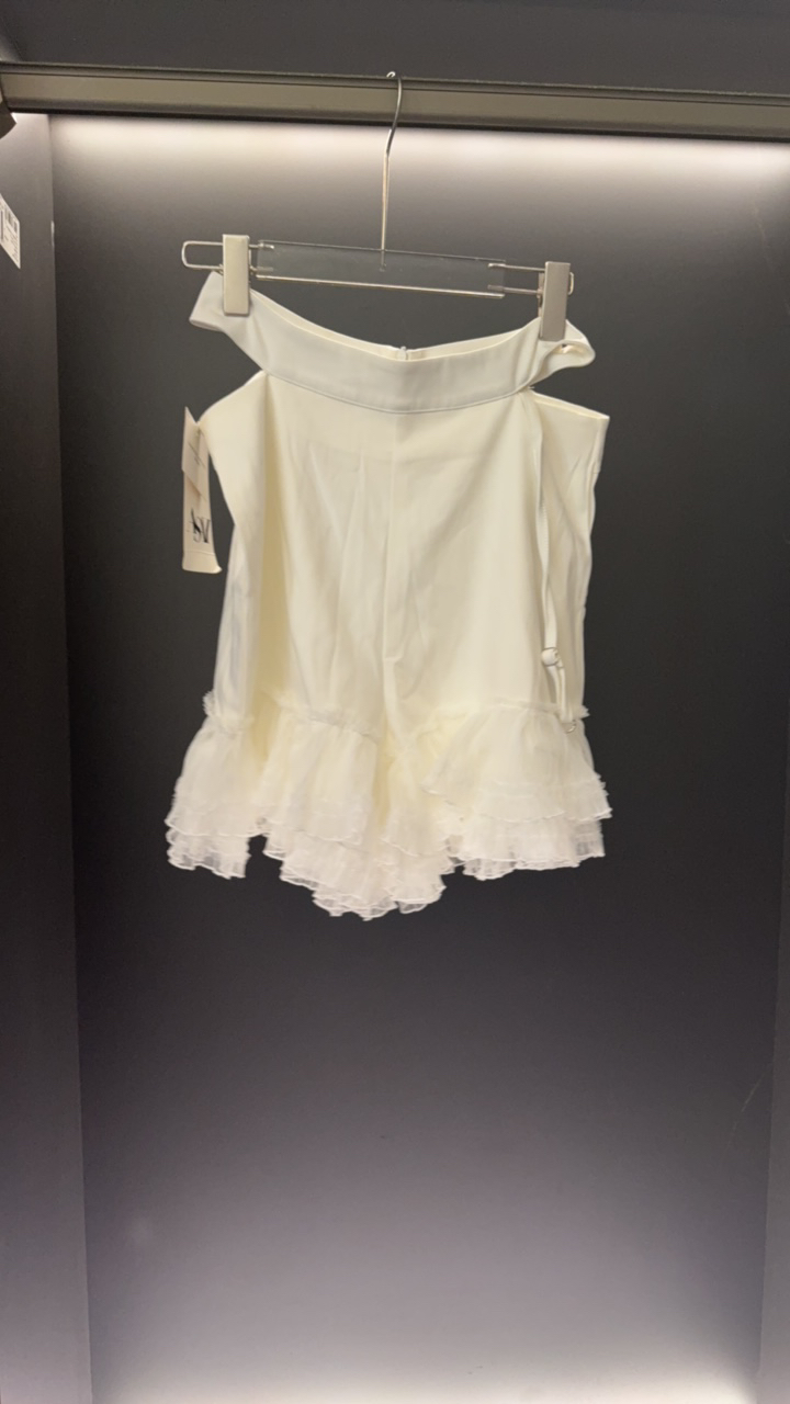 荷叶边一字领轻熟风纯色短袖T恤甜美设计师慵懒风2428