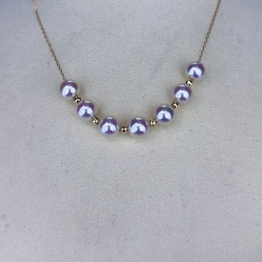 海水珍珠海水akoya设计款微笑链6-7mm18K金镶嵌