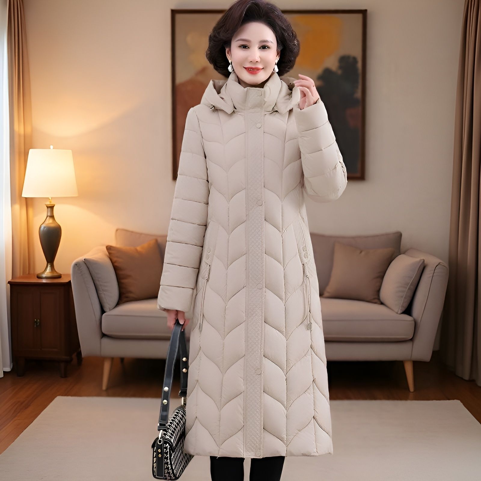 中老年女装棉服冬装新款妈妈装时尚修身长款过膝加厚保暖大码外套