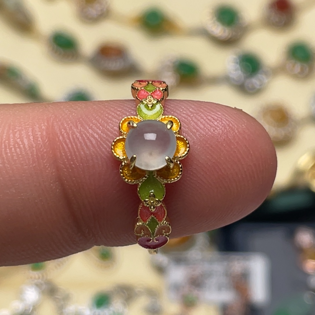 翡翠戒指银S925镶嵌纯天然缅甸翡翠