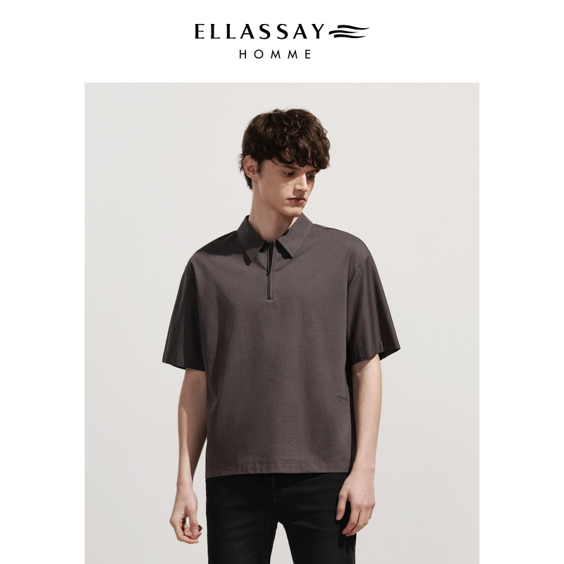 ELLASSAY歌力思男装春夏轻薄凉爽环保汉麻短袖polo衫EME342Z02000