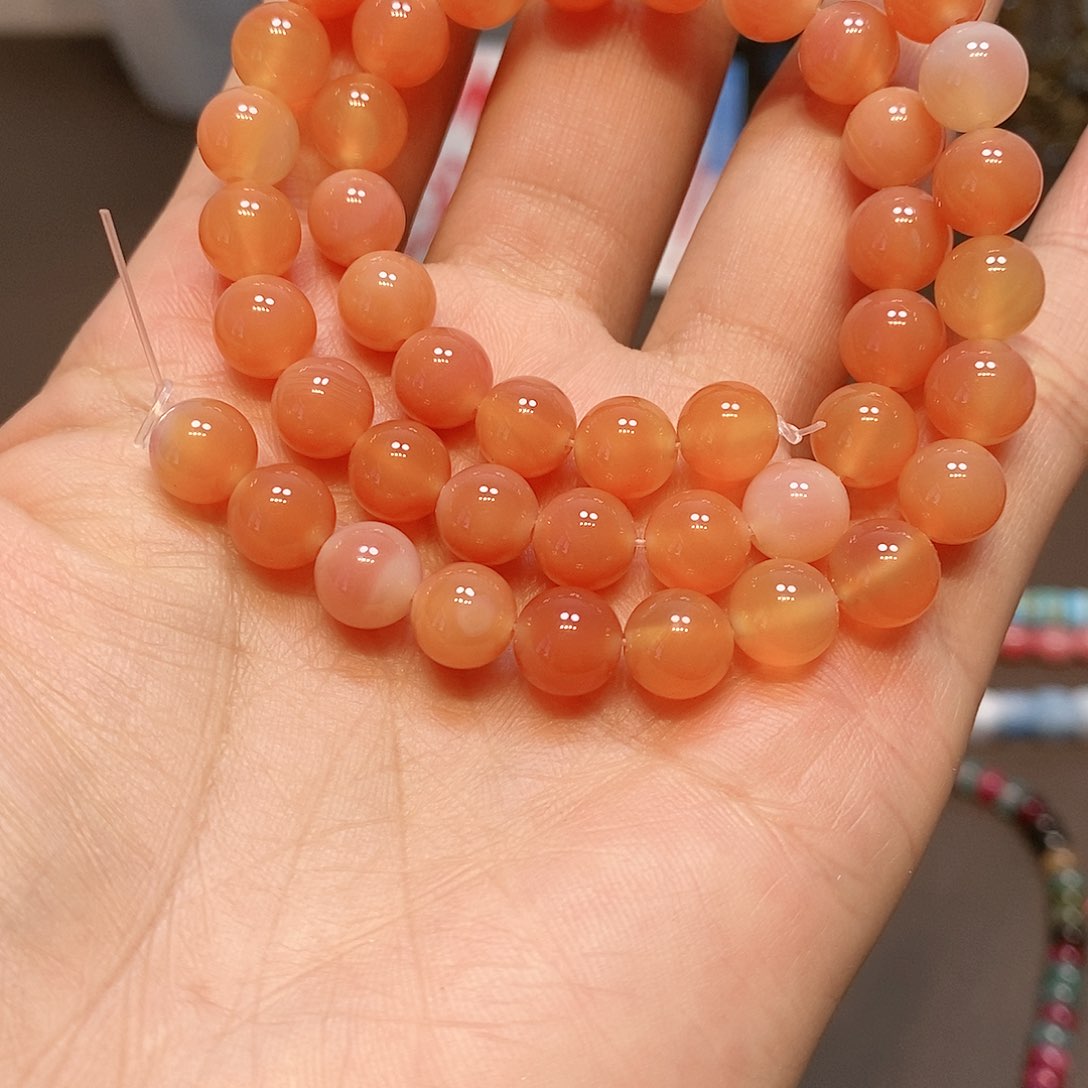 玛瑙/玉髓散珠天然粉盐源玛瑙8mm一条