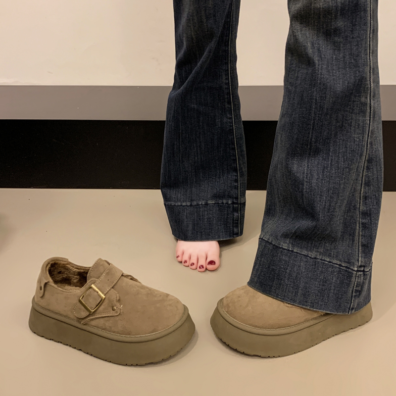 厚底毛毛勃肯鞋女冬2025新款加绒保暖棉鞋一脚蹬豆豆鞋博肯雪地靴