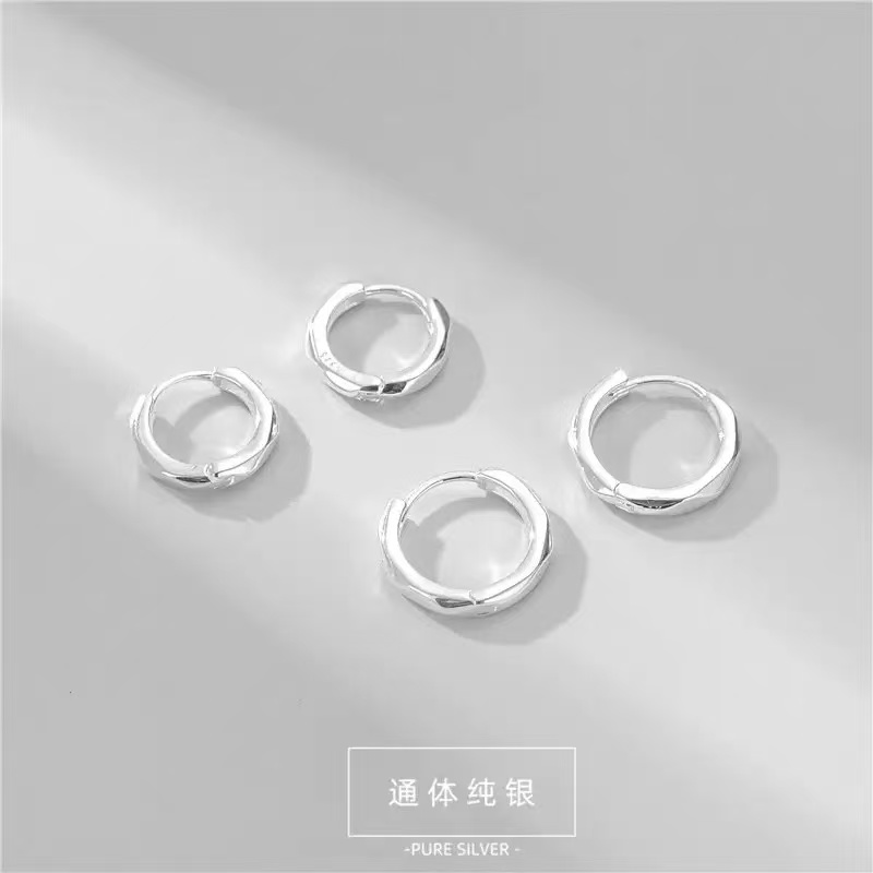 925银耳饰 S925纯银菱形切面六角耳扣简约韩式风基础款耳环
