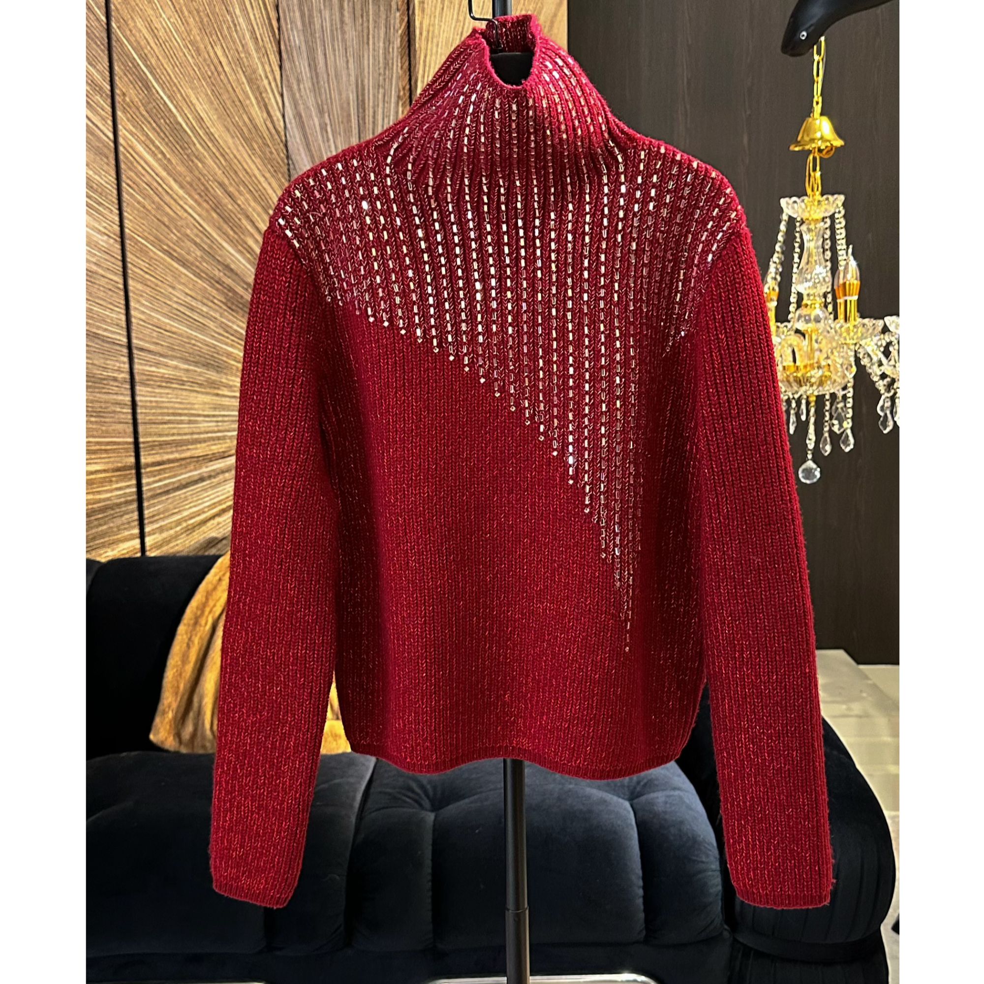  【刘熊熊】女毛针织衫高领外翻包芯针织上衣时尚红色套头LX59AL237