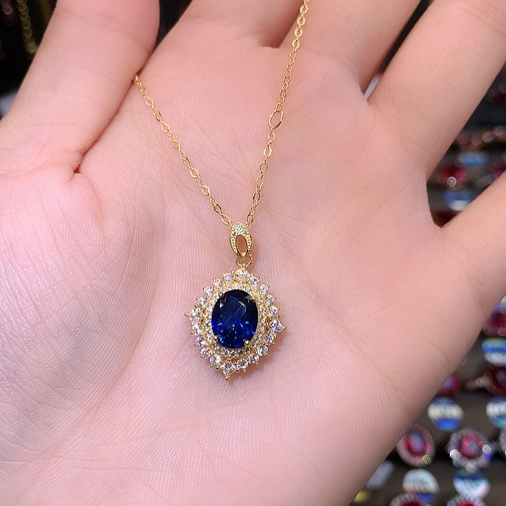 蓝宝石吊坠(赠链)银S925镶嵌1