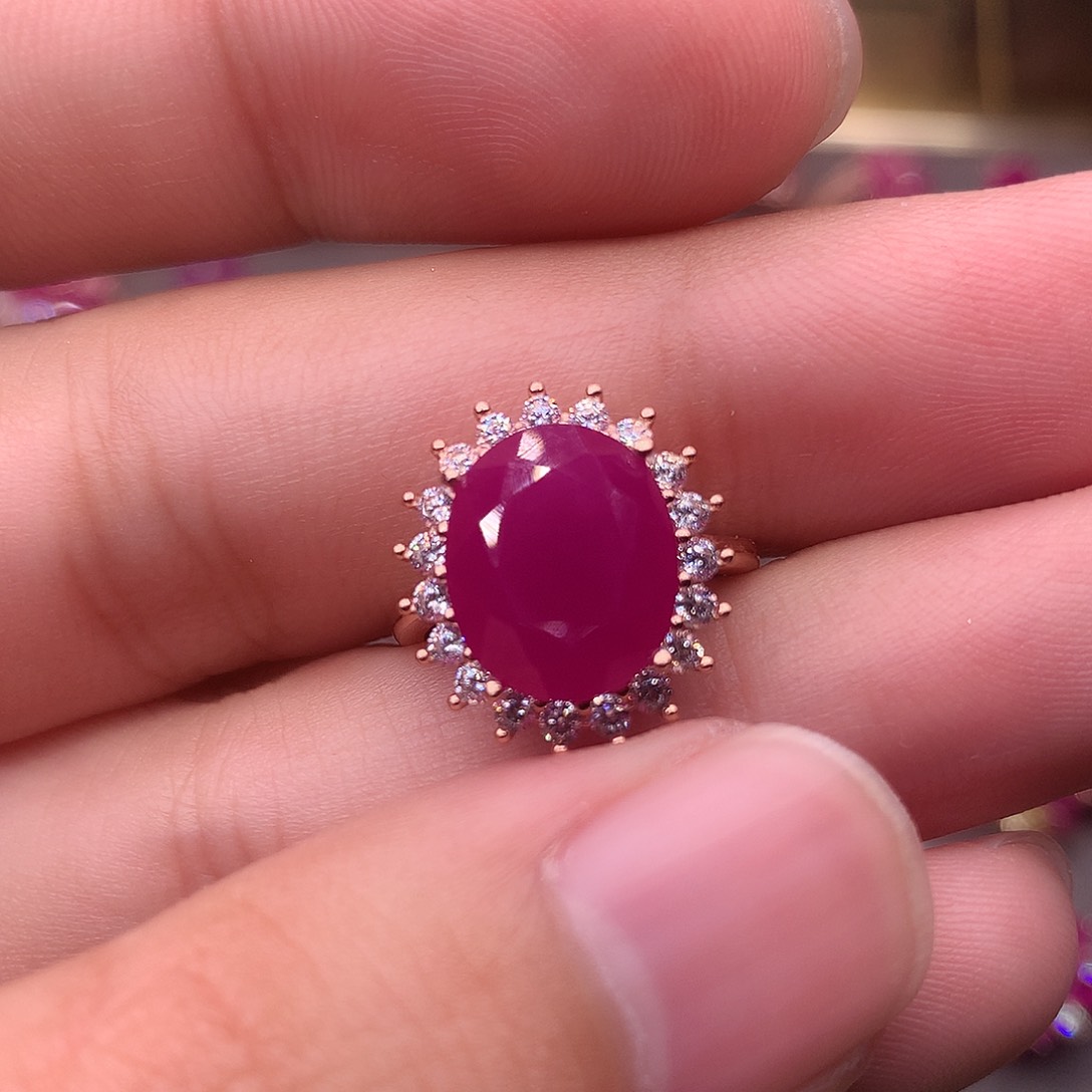 红宝石戒指银S925镶嵌