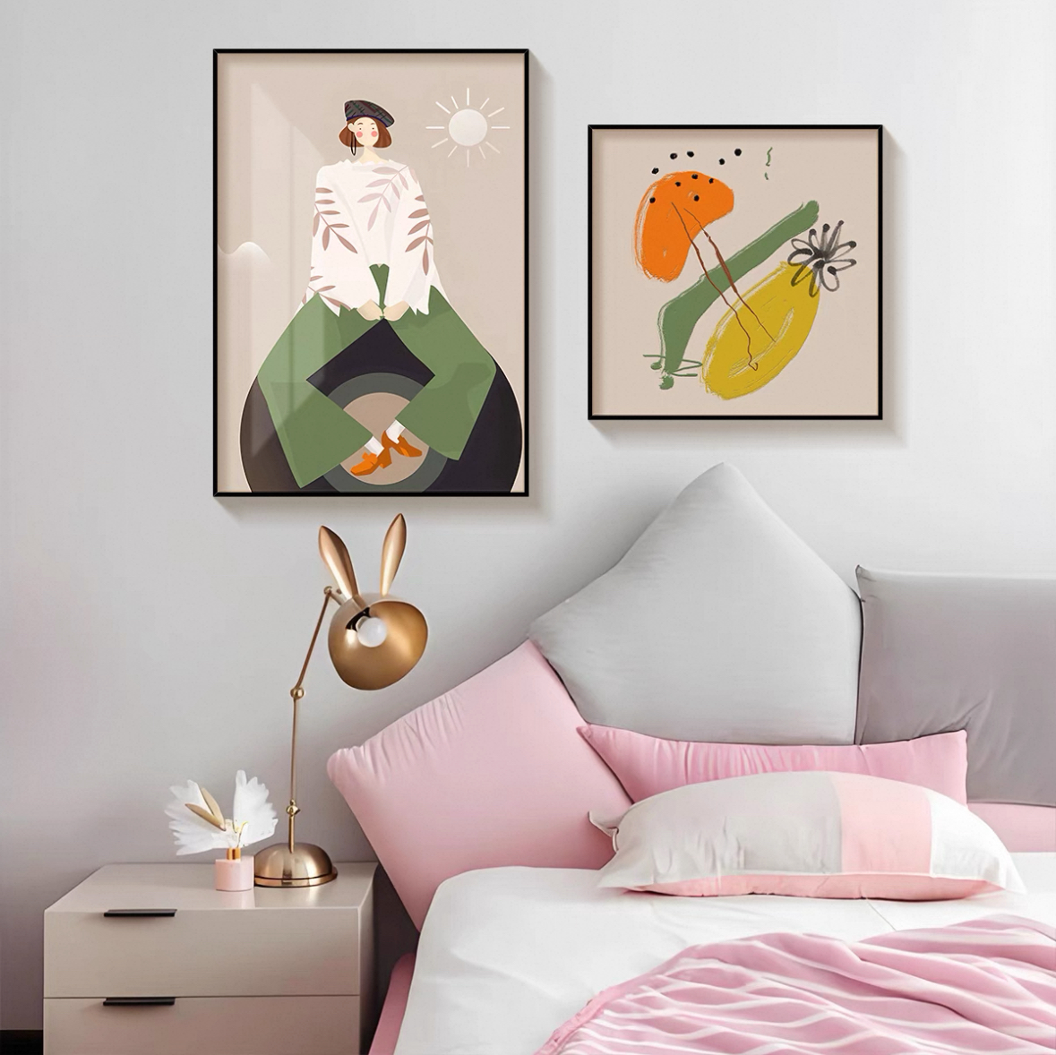简约大气卧室人物装饰画现代餐厅床头画主卧挂画方形铝合金挂画