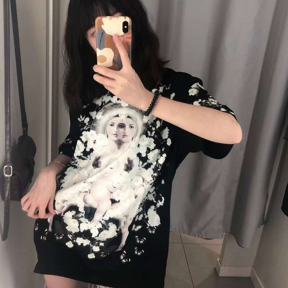 99新 Givenchy/纪梵希 艺术系列印花图案圆领短袖T恤/黑色/M码
