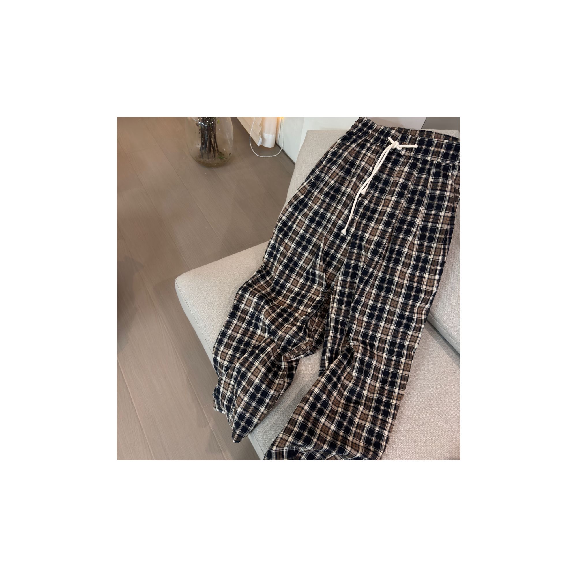 阔腿抽绳格子裤（no退no换）