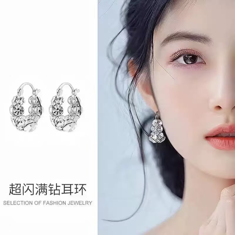 铜合金耳饰 时尚闪钻锆石圈圈耳扣女精致耳钉耳环耳饰