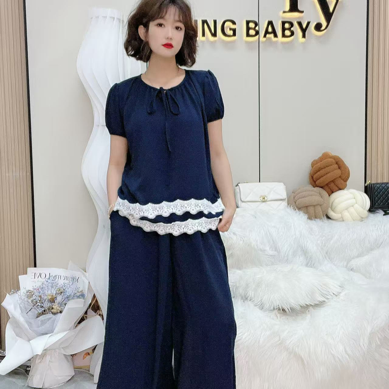 YY大码(海边贝壳)遮肚高级感显瘦气质时尚复古洋气套装