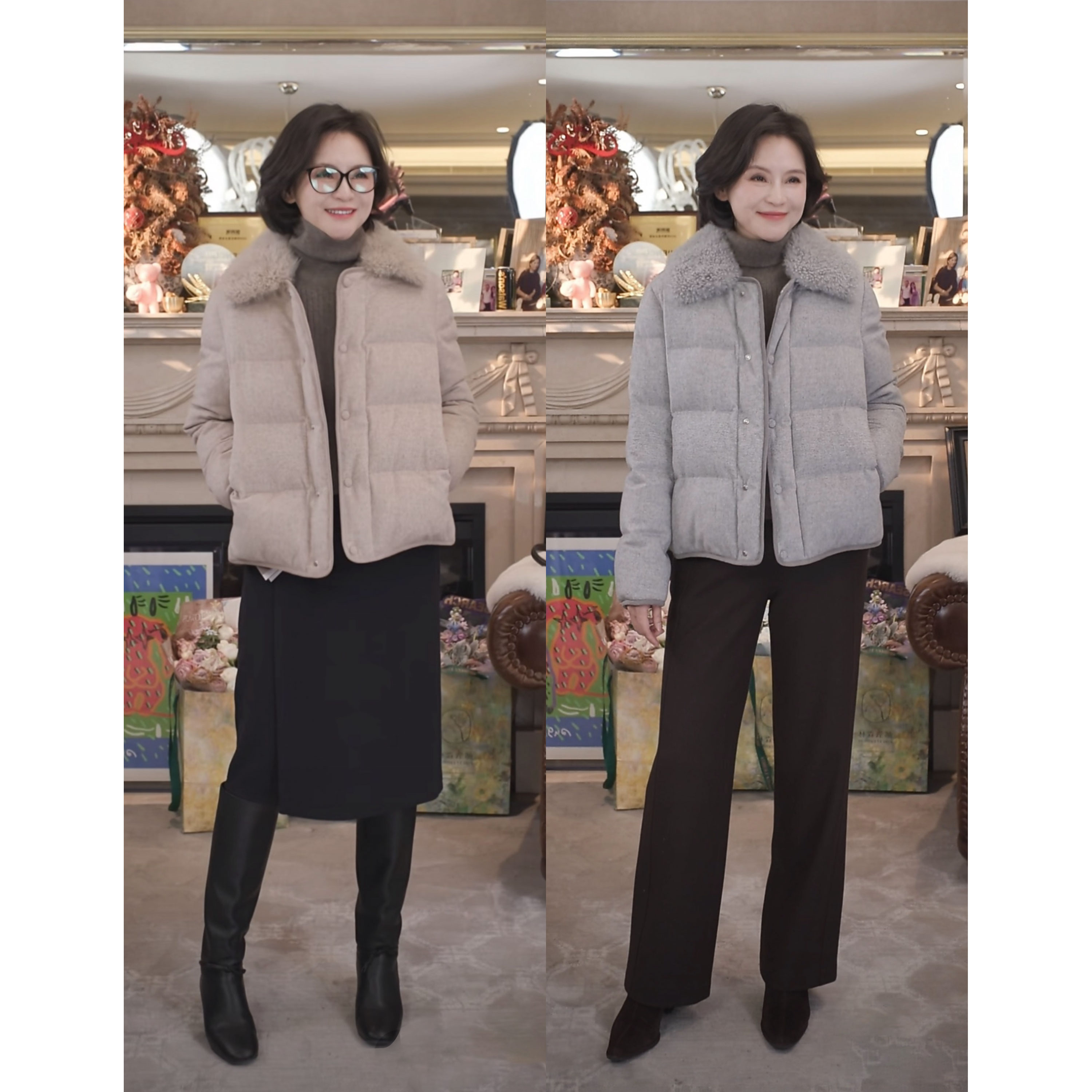 我是摩羯 天山羊绒羽绒 100山羊绒90白鹅绒可脱卸毛领保暖冬外套