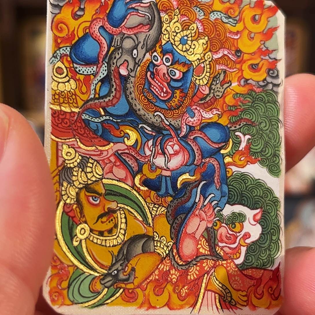 吊坠青海热贡手绘黑姥爷配铜盒