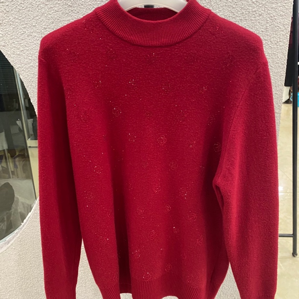 秋冬半高领绵羊毛坑条套头毛衣