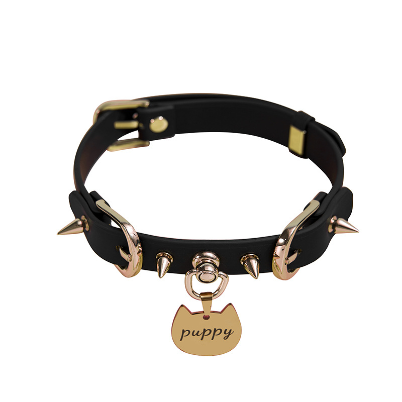 【M69】双钉朋克项圈-带牵引-保密发-Choker-锁骨Puppy狗狗猫猫铃铛