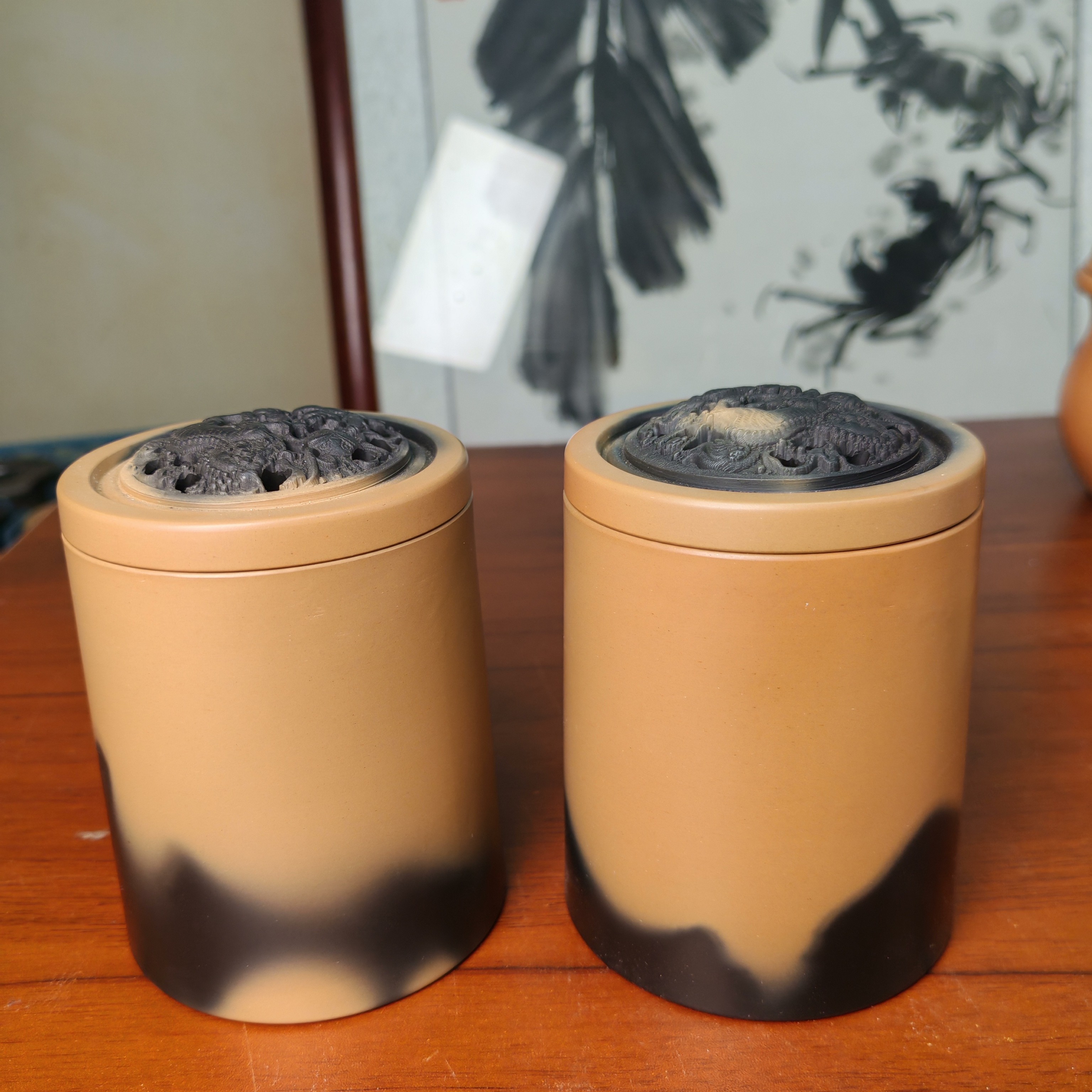 窑变黑虫叫罐泥制蒙心高身柴烧