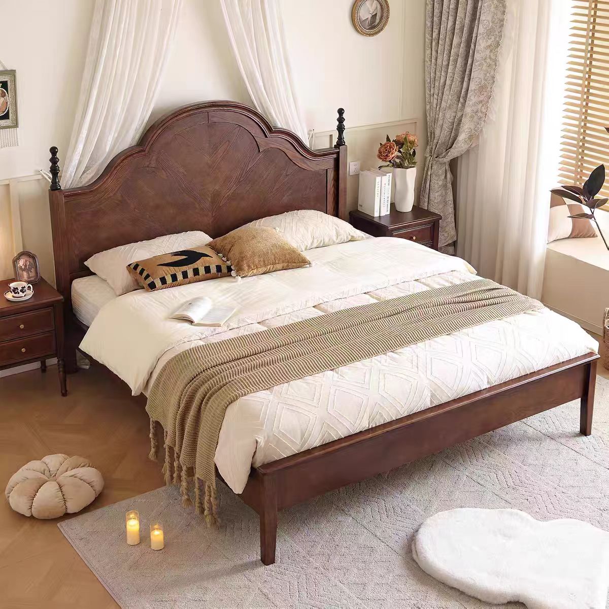 【小安娜床】可储藏风简约风实木床主卧美式新中式简易单人主卧室