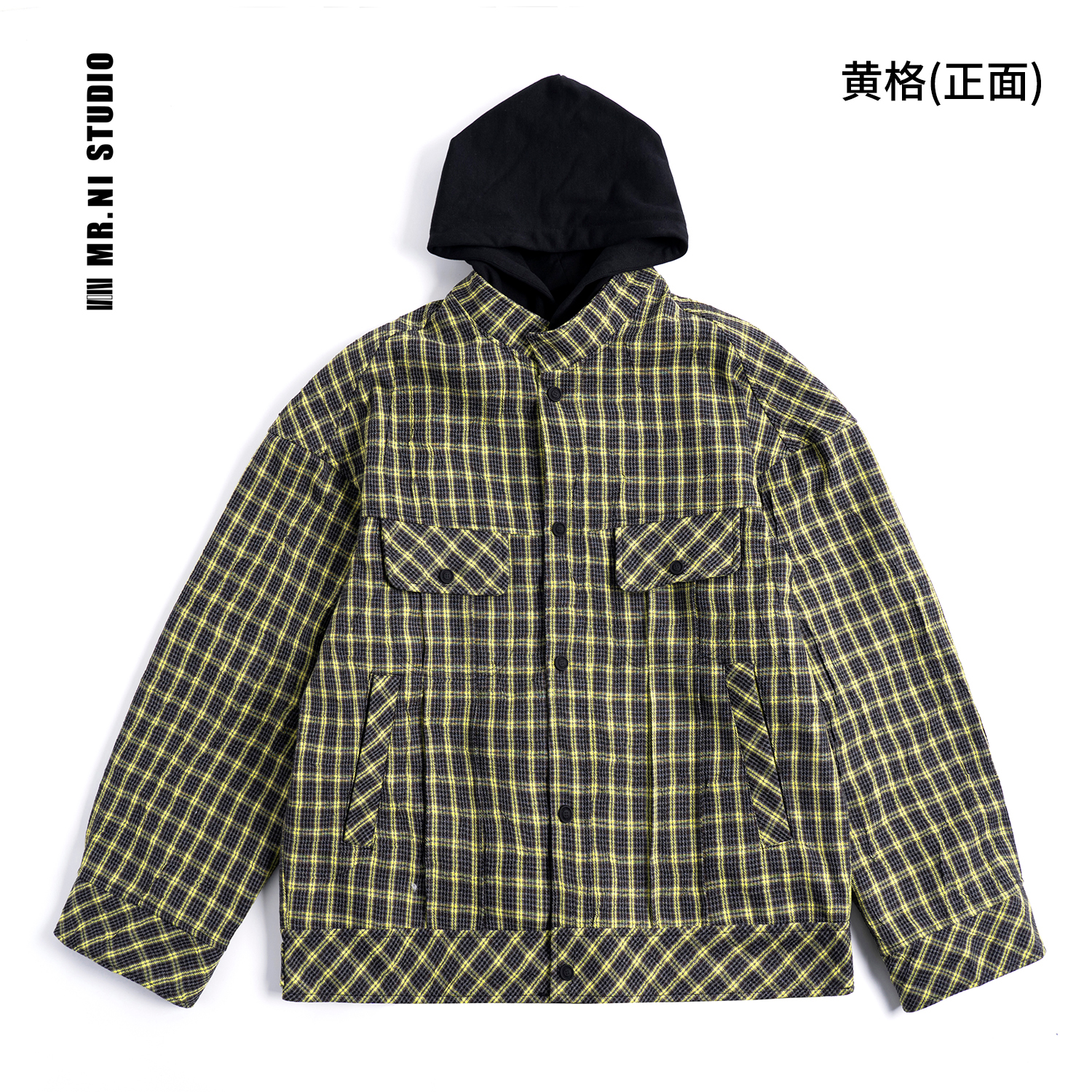 MR.NI/倪先生「层次感」经典双面可穿格子拼接假两件设计感连帽外套