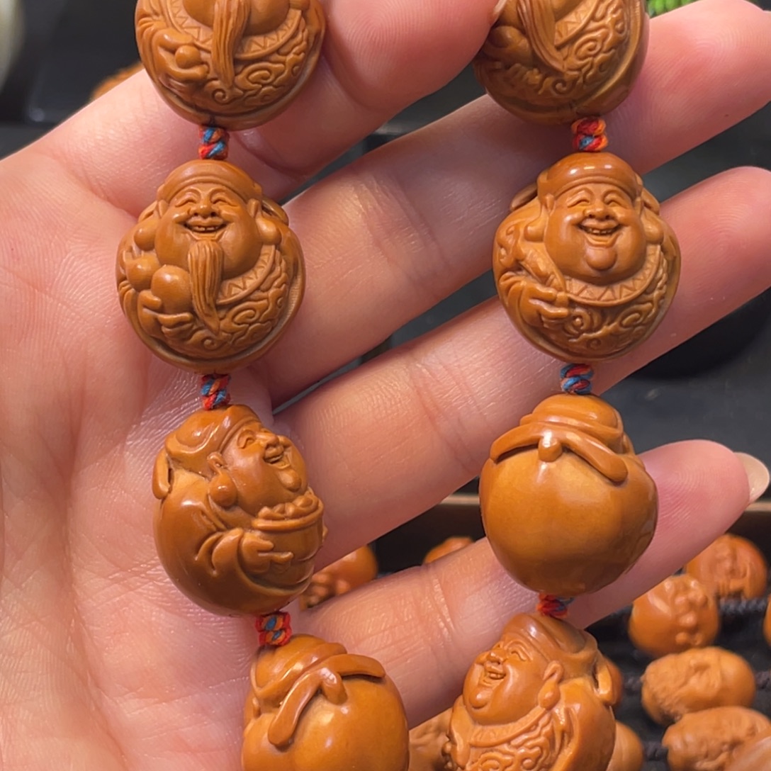 橄榄核手串/手链光背财神手工制作