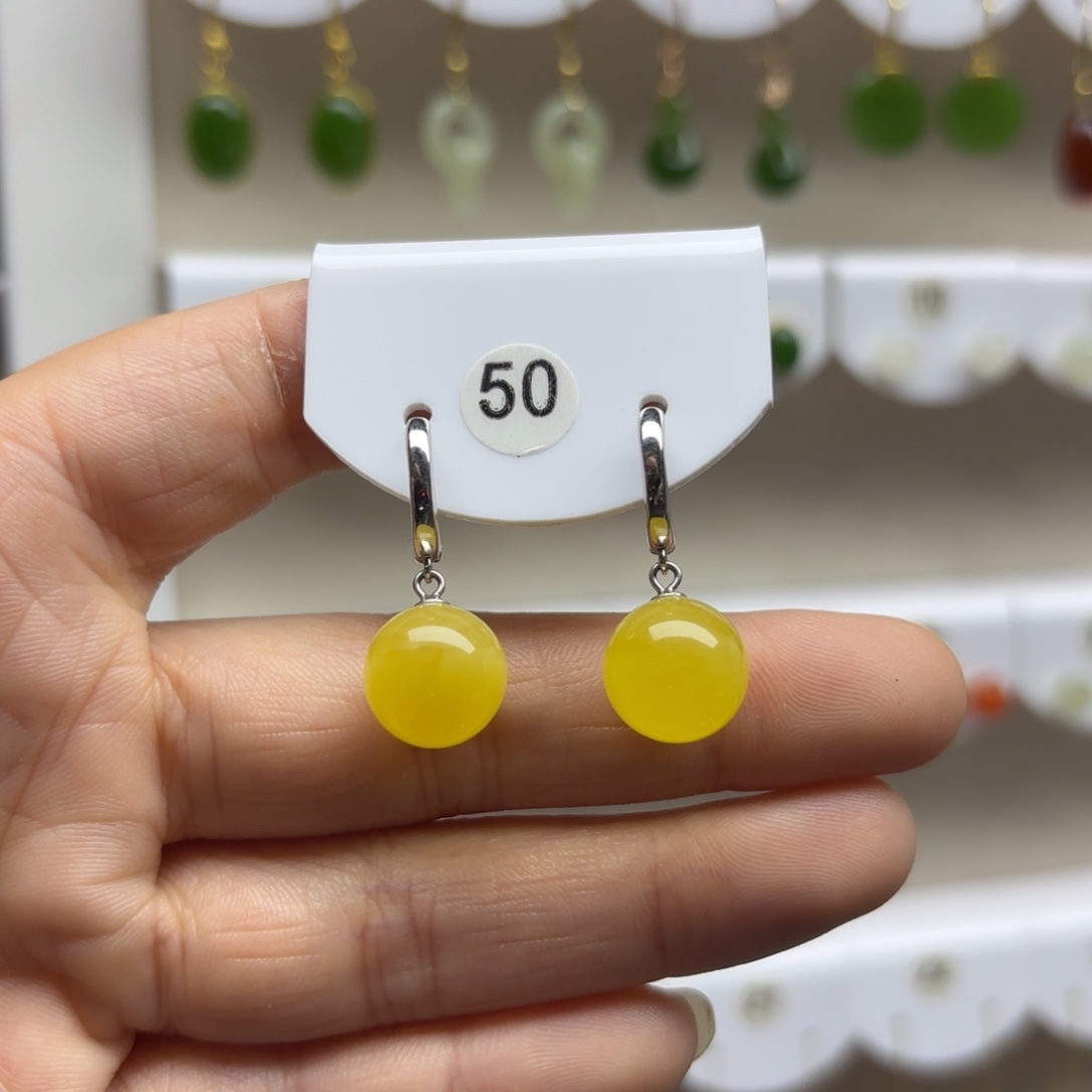 银S925镶嵌蜜蜡耳饰蜜蜡