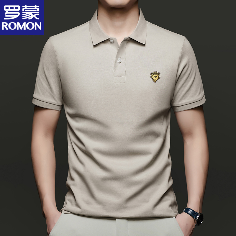 罗蒙夏季纯棉短袖Polo衫男高级感休闲男装正品丝光棉衣服男士T恤
