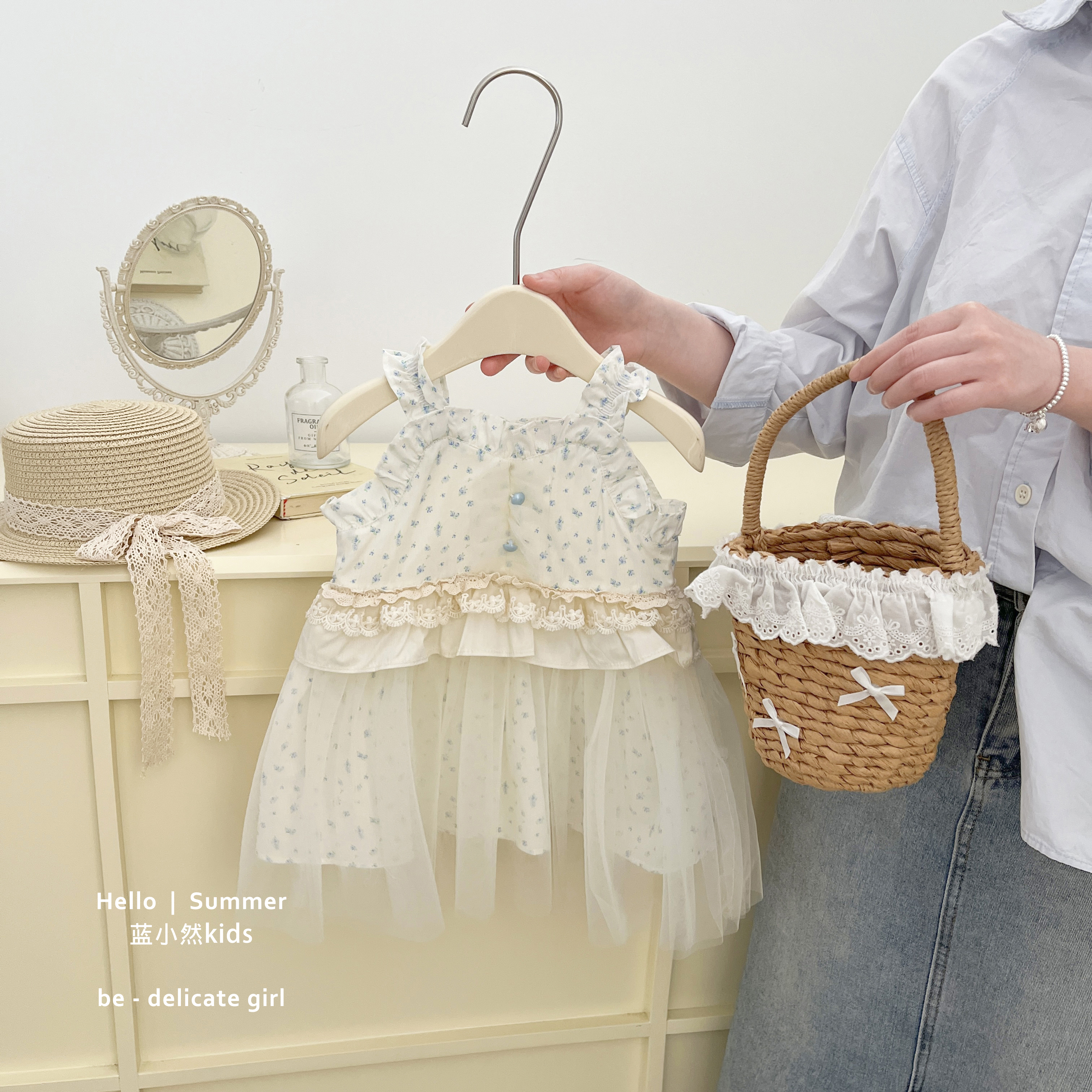 K25X12儿童女宝宝韩版洋气百搭夏季碎花吊带蕾丝连衣裙