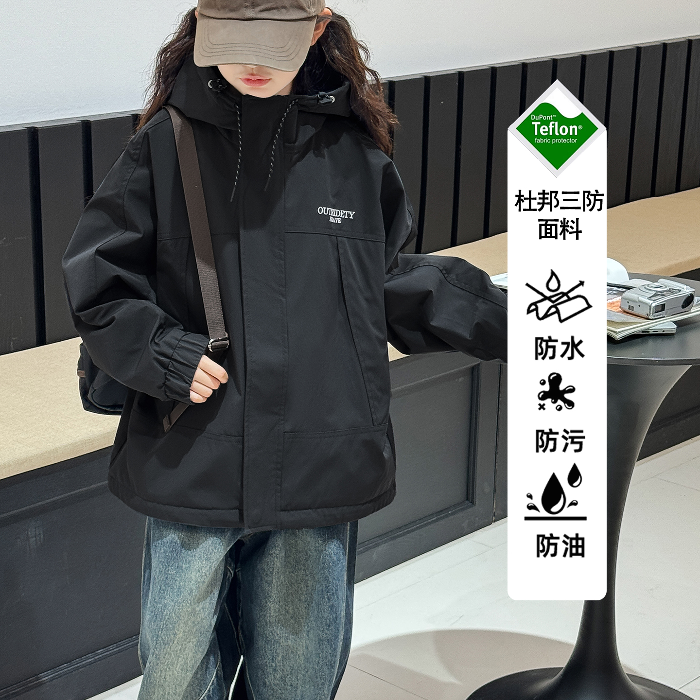 25WT111女童冲锋衣秋冬款2025新款时髦女孩儿童大童冬季加绒外套