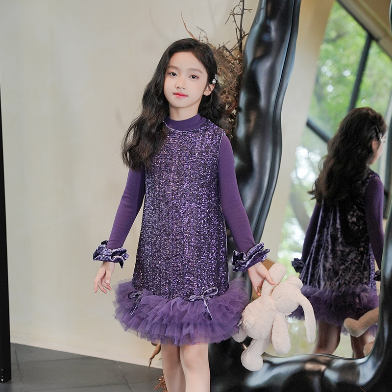 0769662女童连衣裙2025秋装儿童亮片背心裙女宝宝生日礼服公主裙