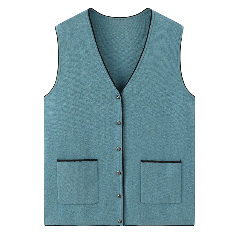 中老年妈妈装纯羊毛马甲女开衫V领加厚保暖宽松大码毛衣背心坎肩