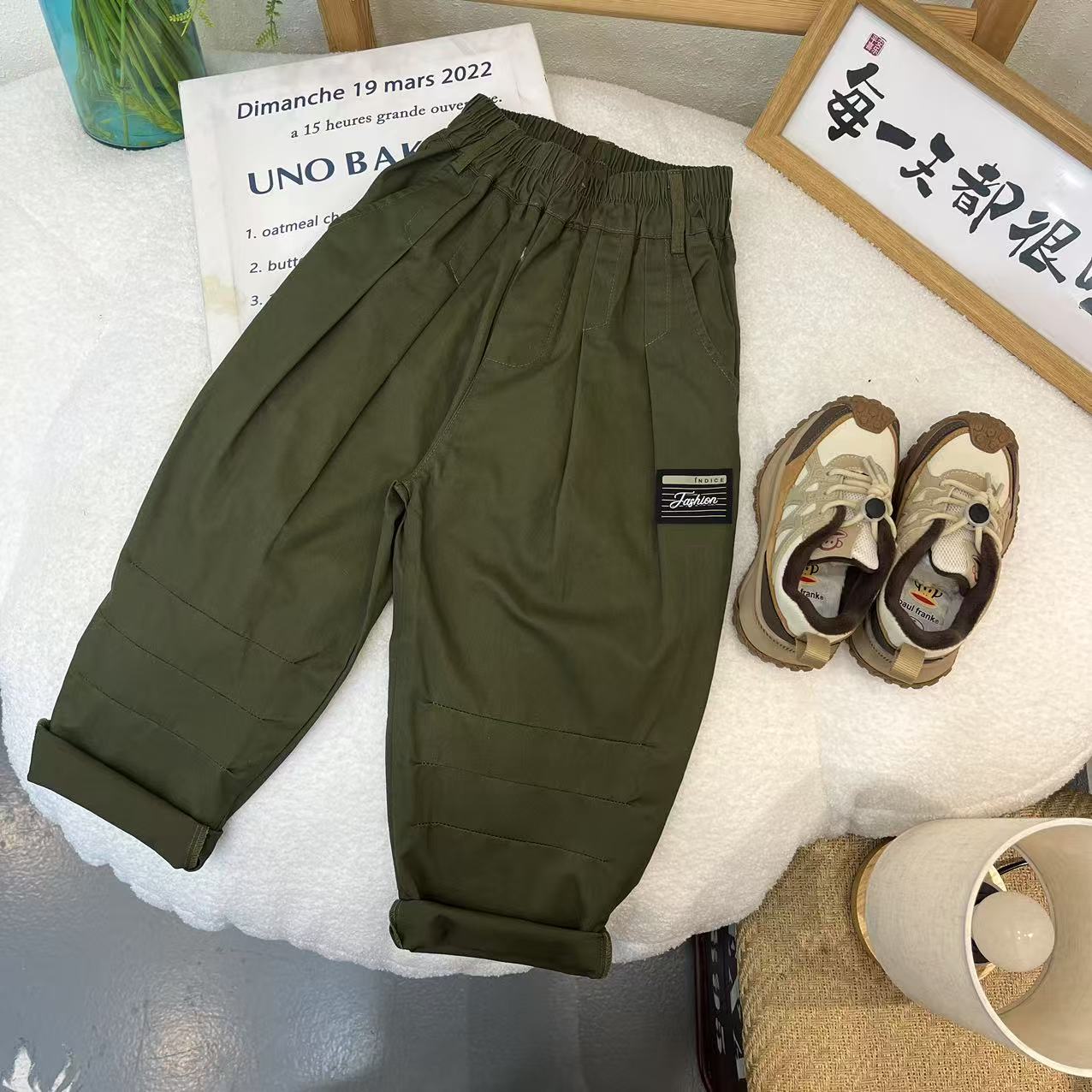 kz-50061军绿春秋棉布男童时尚休闲宽松洋气高品质休闲裤