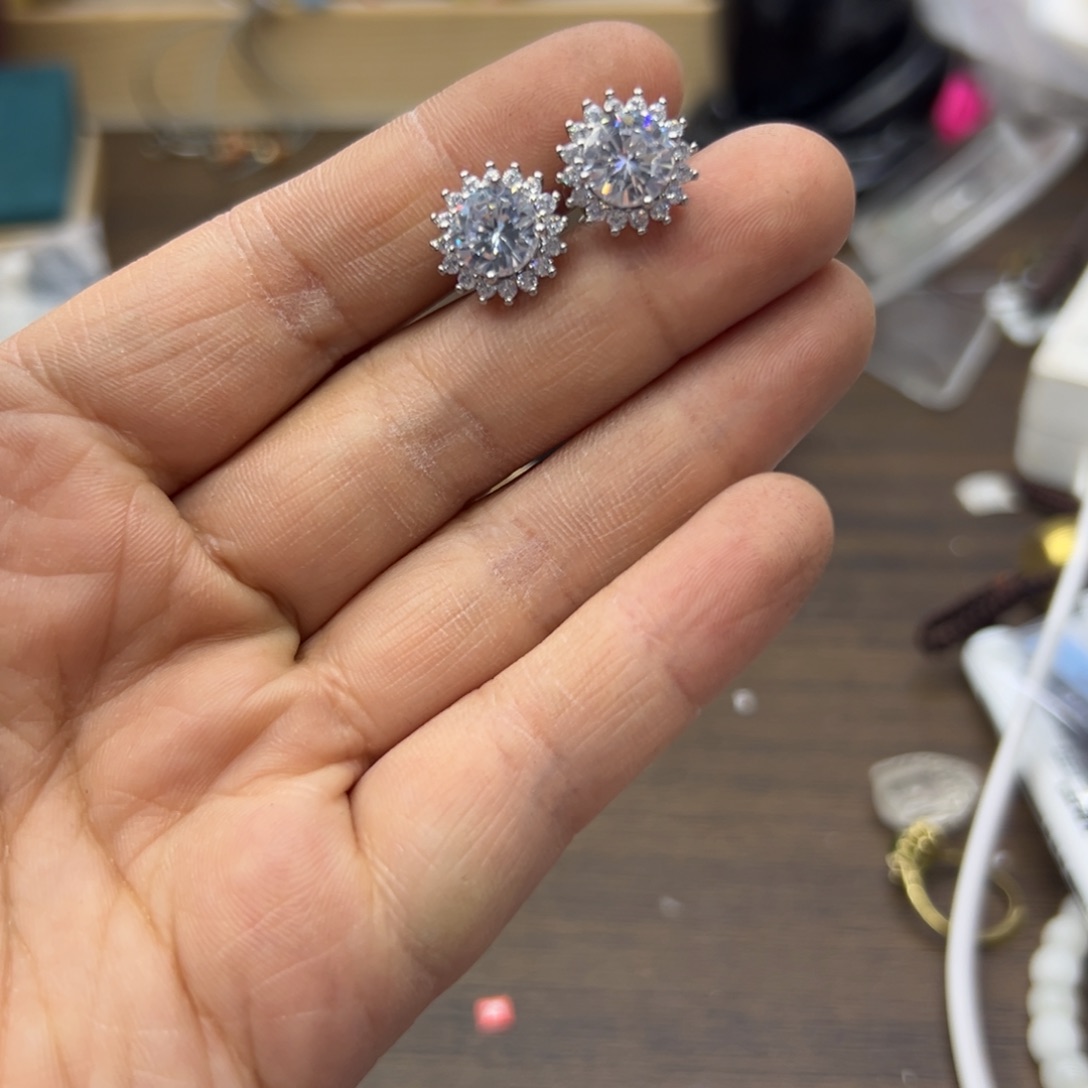 耳饰银S925镶嵌坦桑石1302