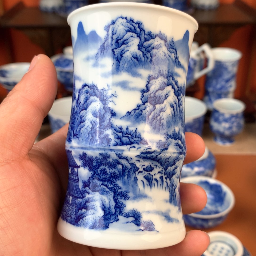 山水主人杯手工手绘