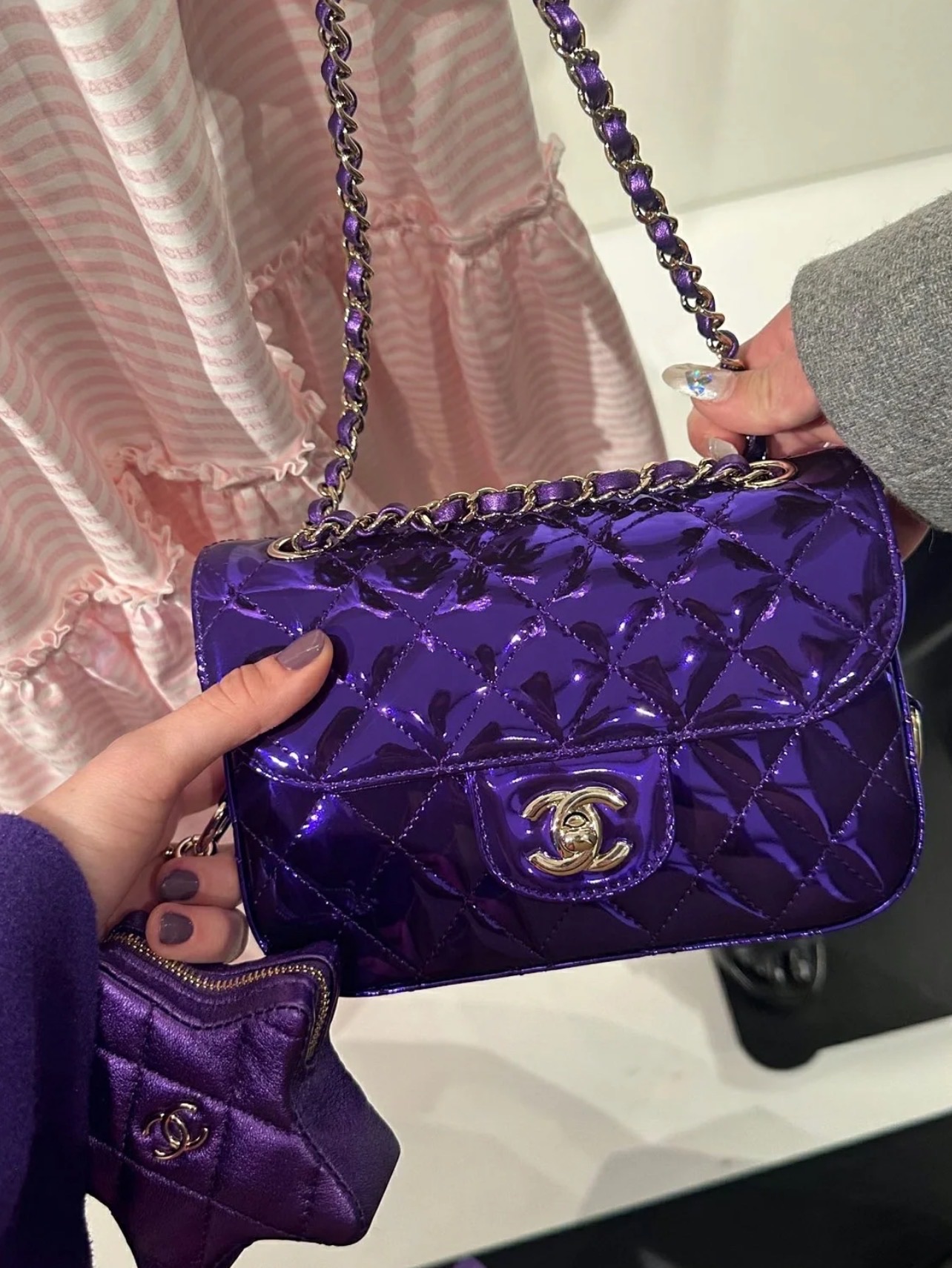 95新 Chanel/香奈儿  24c紫色镜面cf mini星星包 19cm 12027203